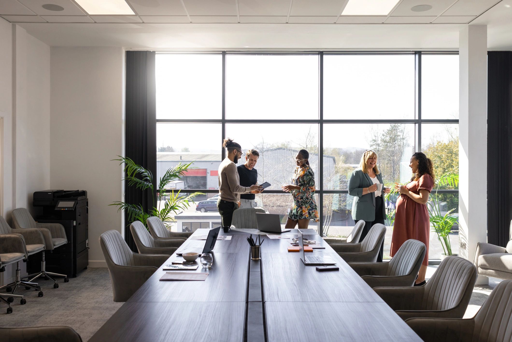 Technology team discussing strategy in a professional office